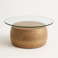 Runder Couchtisch aus Holz mit Glasplatte, 80cm