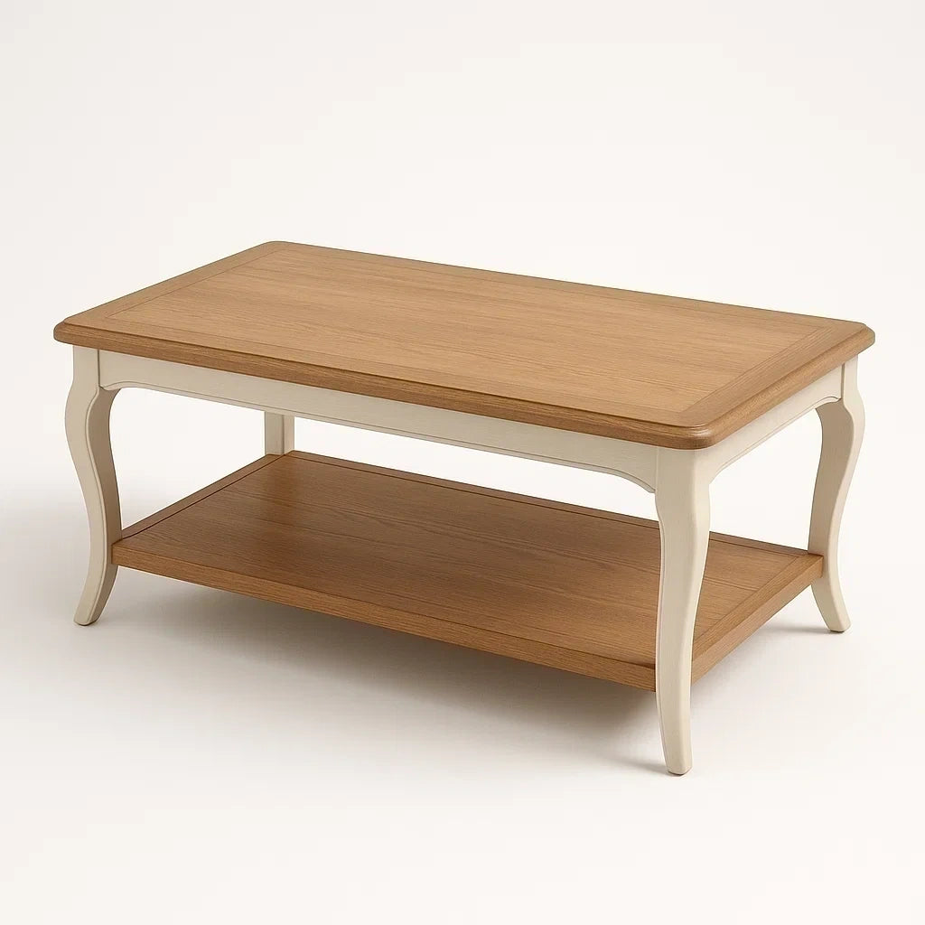 Holz Couchtisch mit Ablage Weiß 110x60x45cm