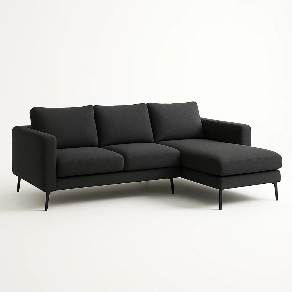 Ecksofa mit Ottomane rechts Mikrofaser Schwarz