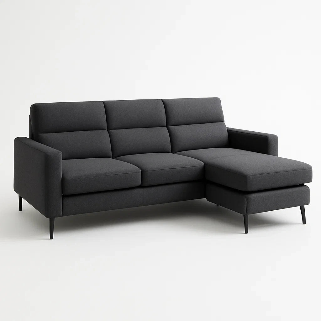 Ecksofa 3-Sitzer mit Ottomane Dunkelgrau Polyester 250x160x85 cm
