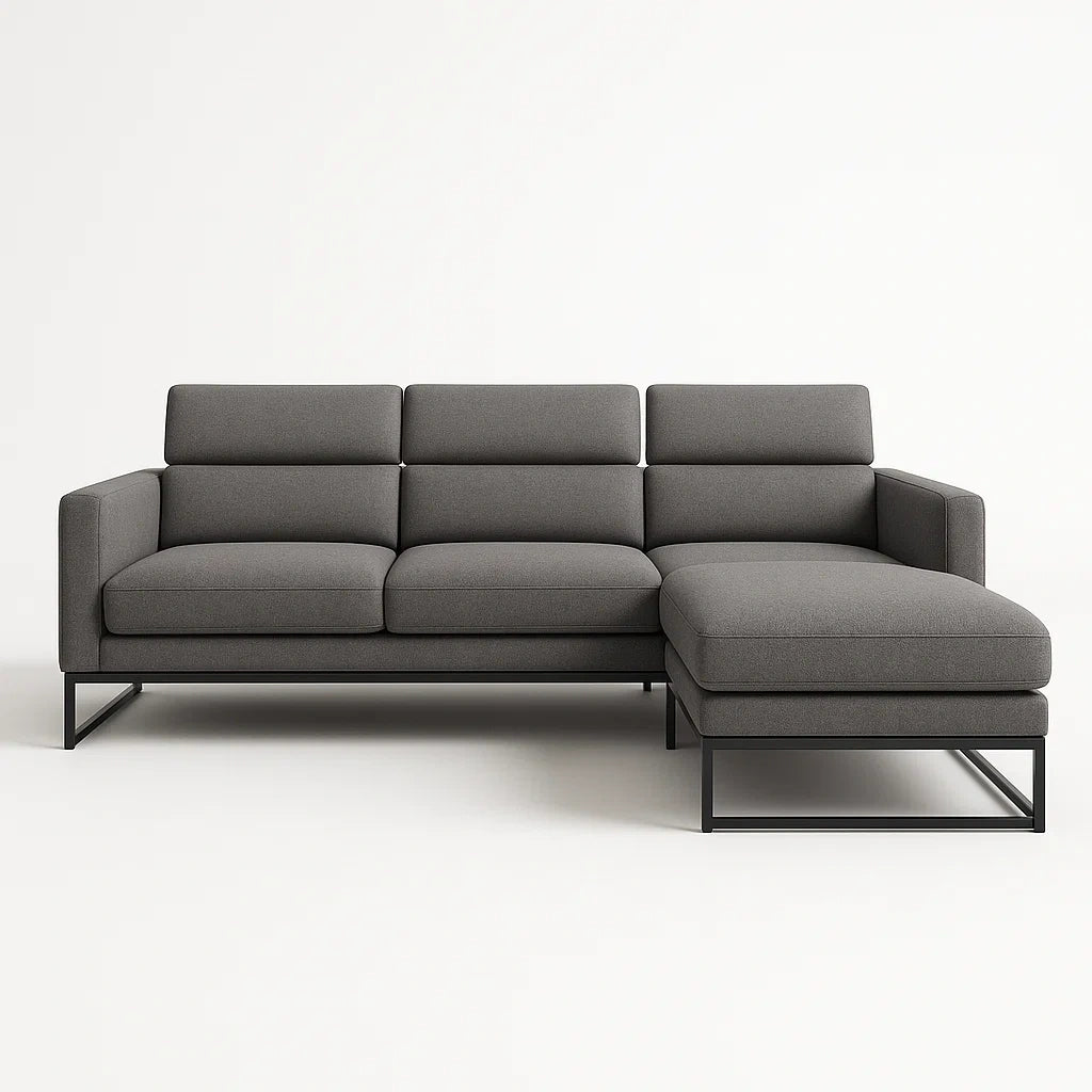 Ecksofa aus Stoff mit Metallrahmen in Dunkelgrau
