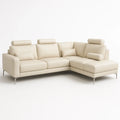 Ecksofa aus Echtleder in Creme mit L-Form