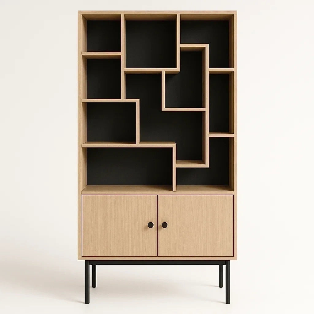 Regal mit Schrankfach Eiche Schwarz 180x90x34cm