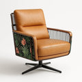 Drehbarer Sessel aus Leder und Metall mit Blumendesign