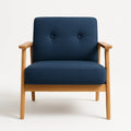 Holz-Sessel mit blauem Polyesterstoffbezug