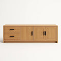 TV-Schrank aus MDF mit Eichenfurnier und Metallgriffen