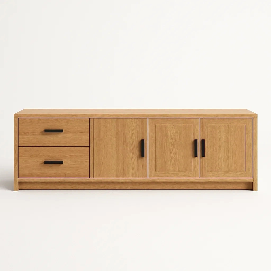 TV-Schrank aus MDF mit Eichenfurnier und Metallgriffen