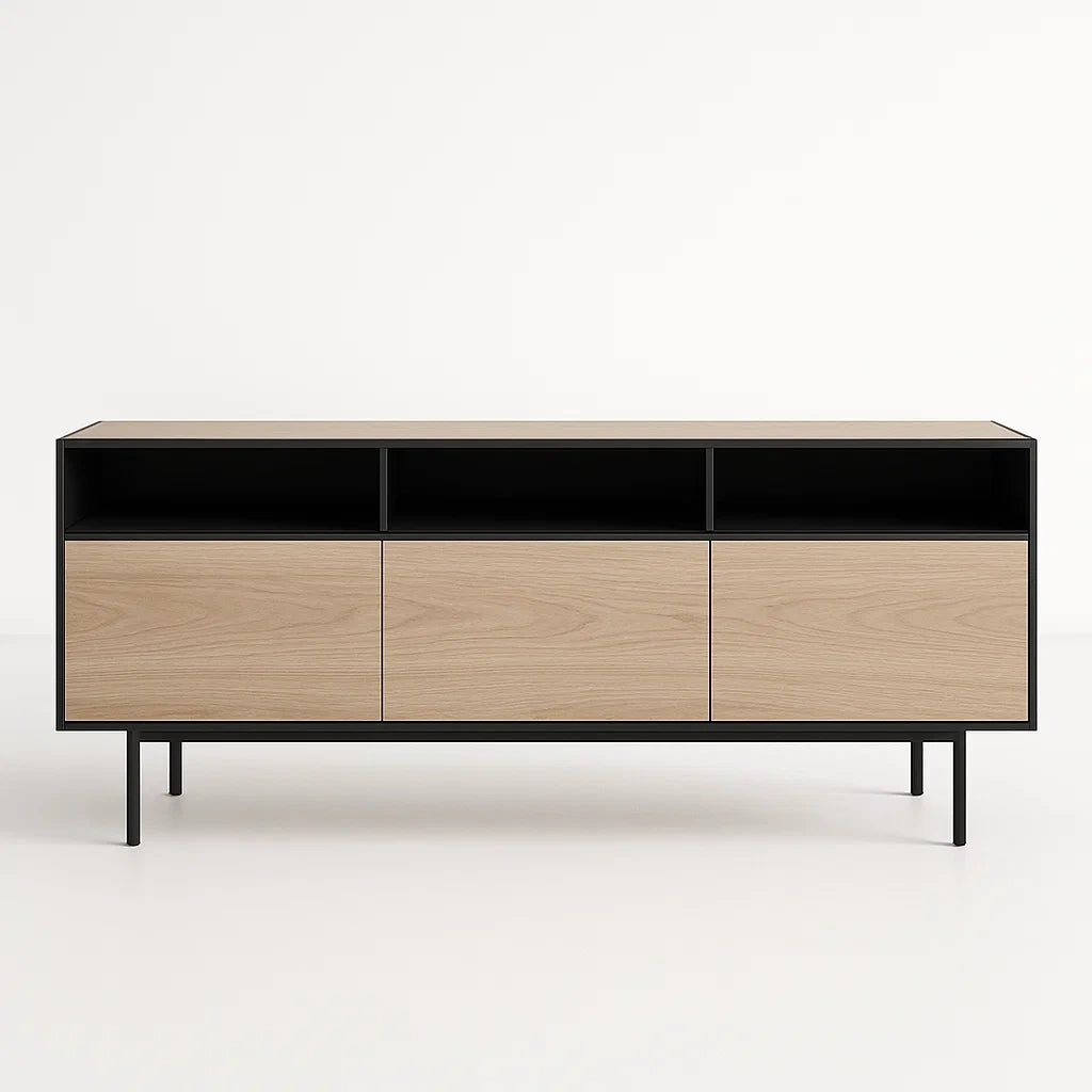 TV-Schrank aus Eichenfurnier mit schwarzem Metallgestell 180cm